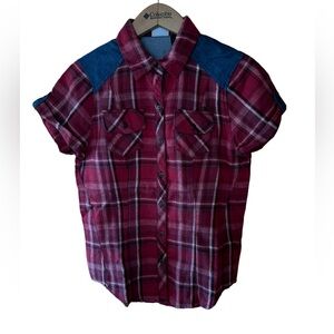 NWT Harley-Davidson Denim Accent Plaid‎ Flannel Button Down Shirt